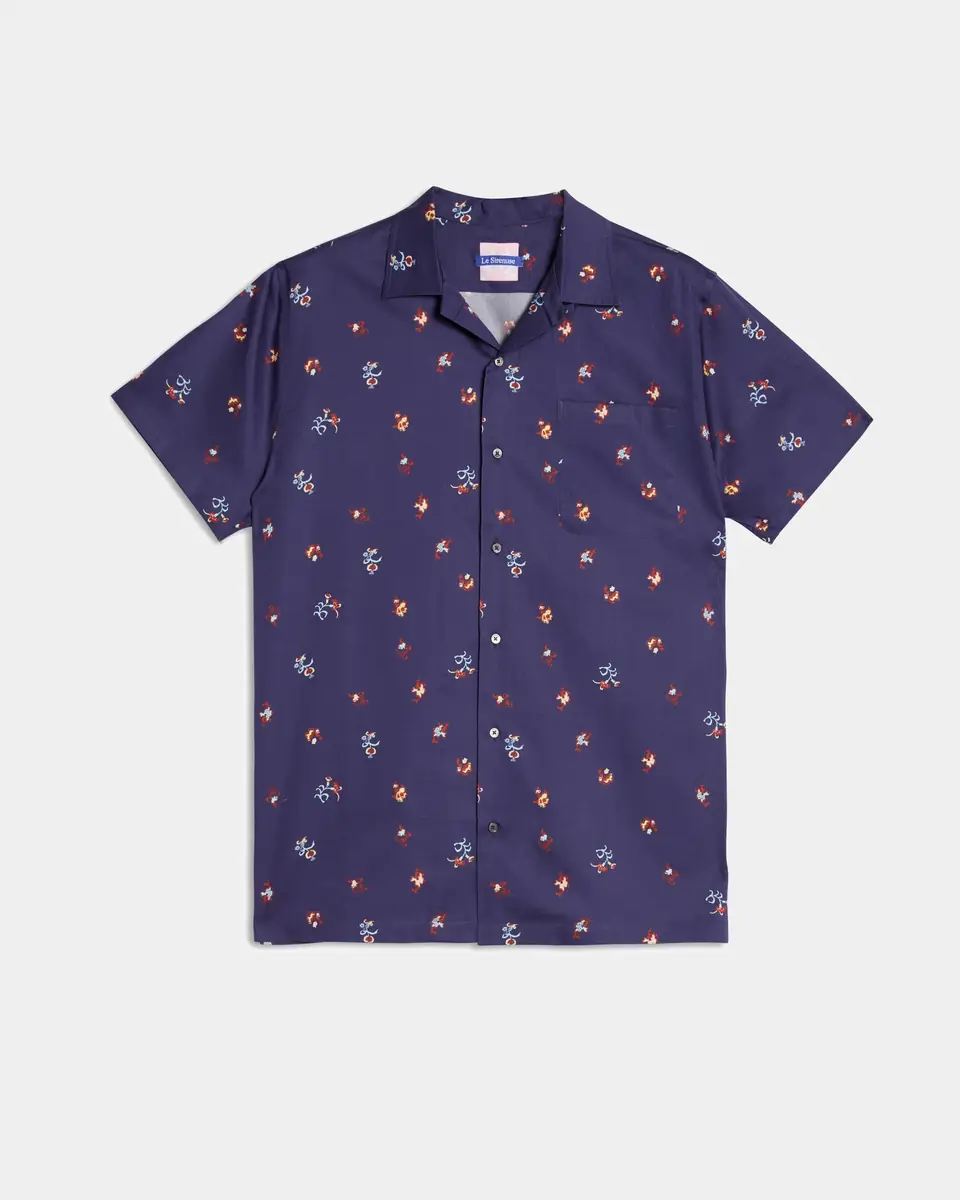 Emporio Sirenuse Hawaiian Shirt Chinese Flowers Blue