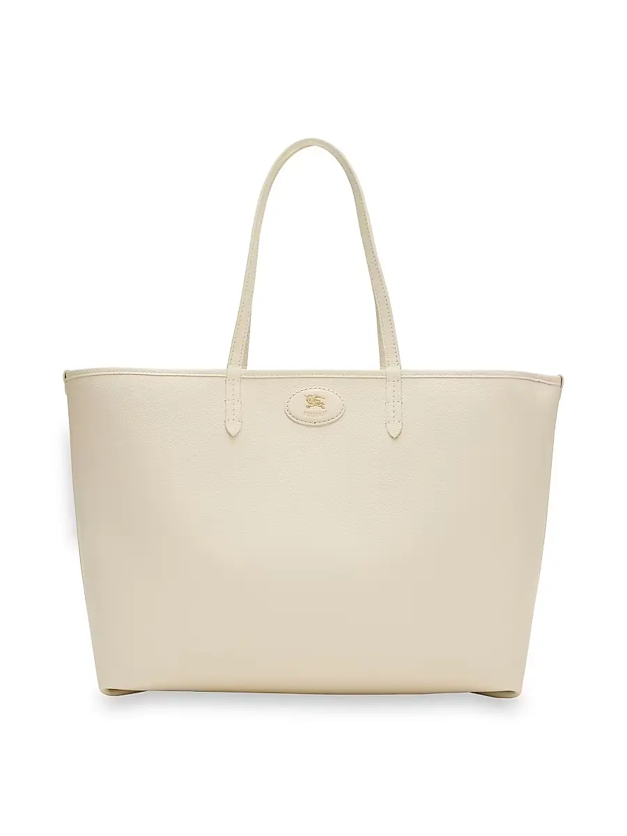 Burberry Women's Bloomsbury Reversible Leather & Check Plaid Tote Bag - Soap Light Beige