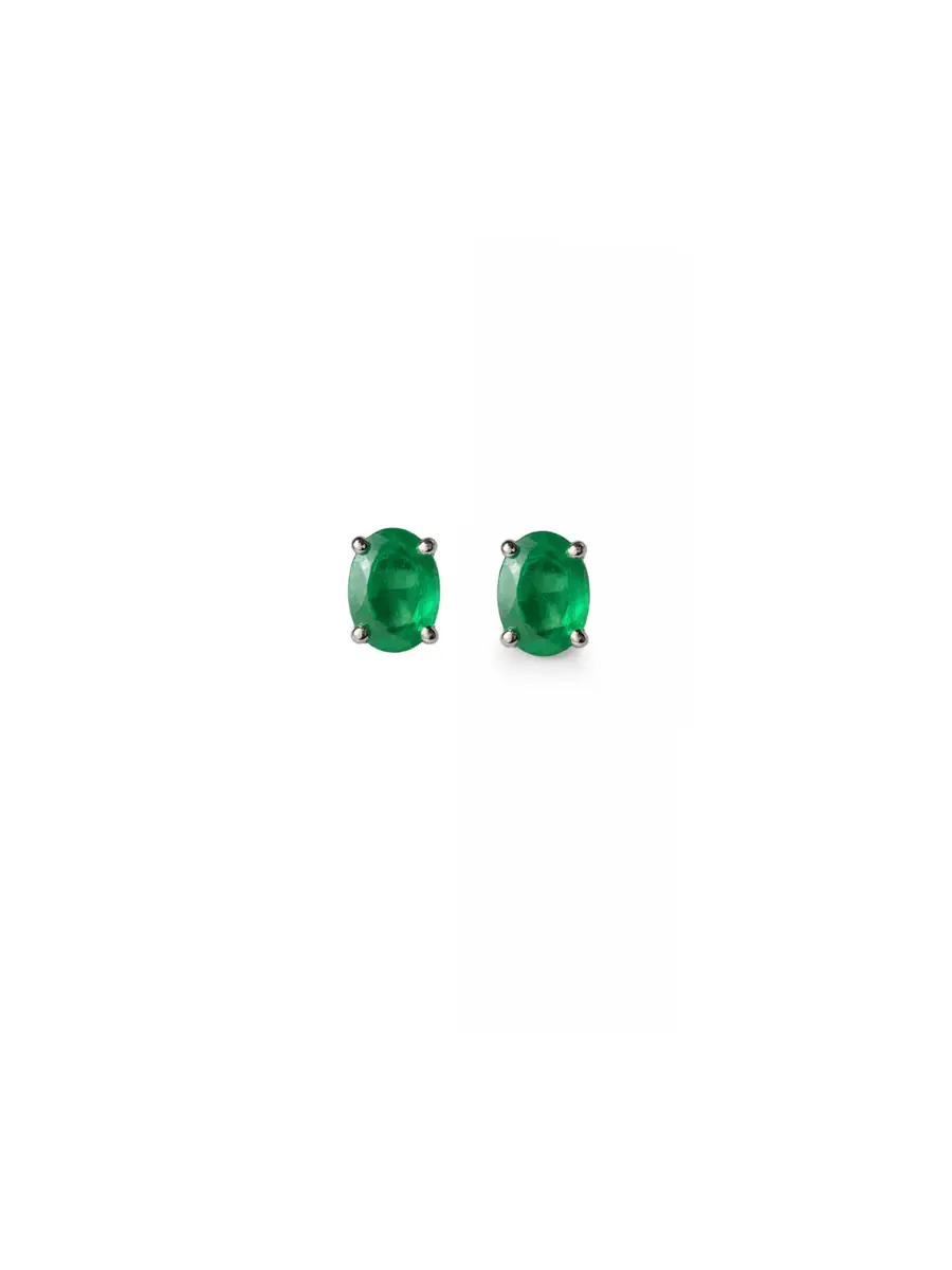 Wish Fine Jewelry 2.17ct Emerald 18K Gold Oval Stud Earrings