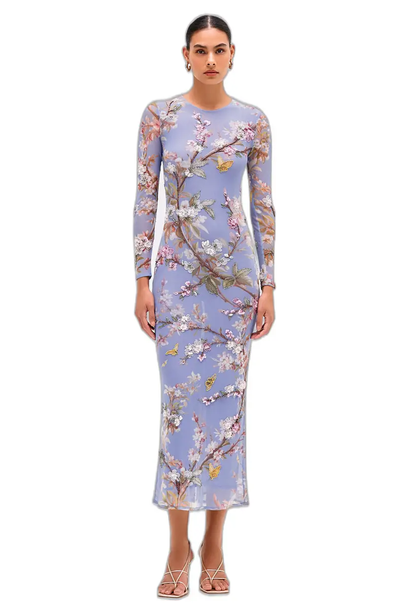 PatBo DELICATA EMBROIDERED TULLE MIDI DRESS