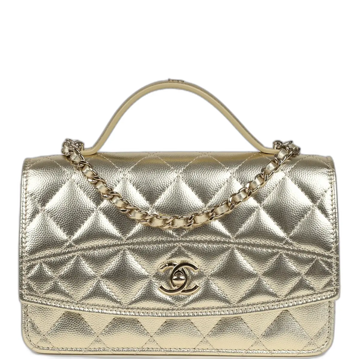 Chanel Chanel Trendy Top Handle Wallet On Chain WOC Metallic Gold Shiny Caviar Light Gold Hardware