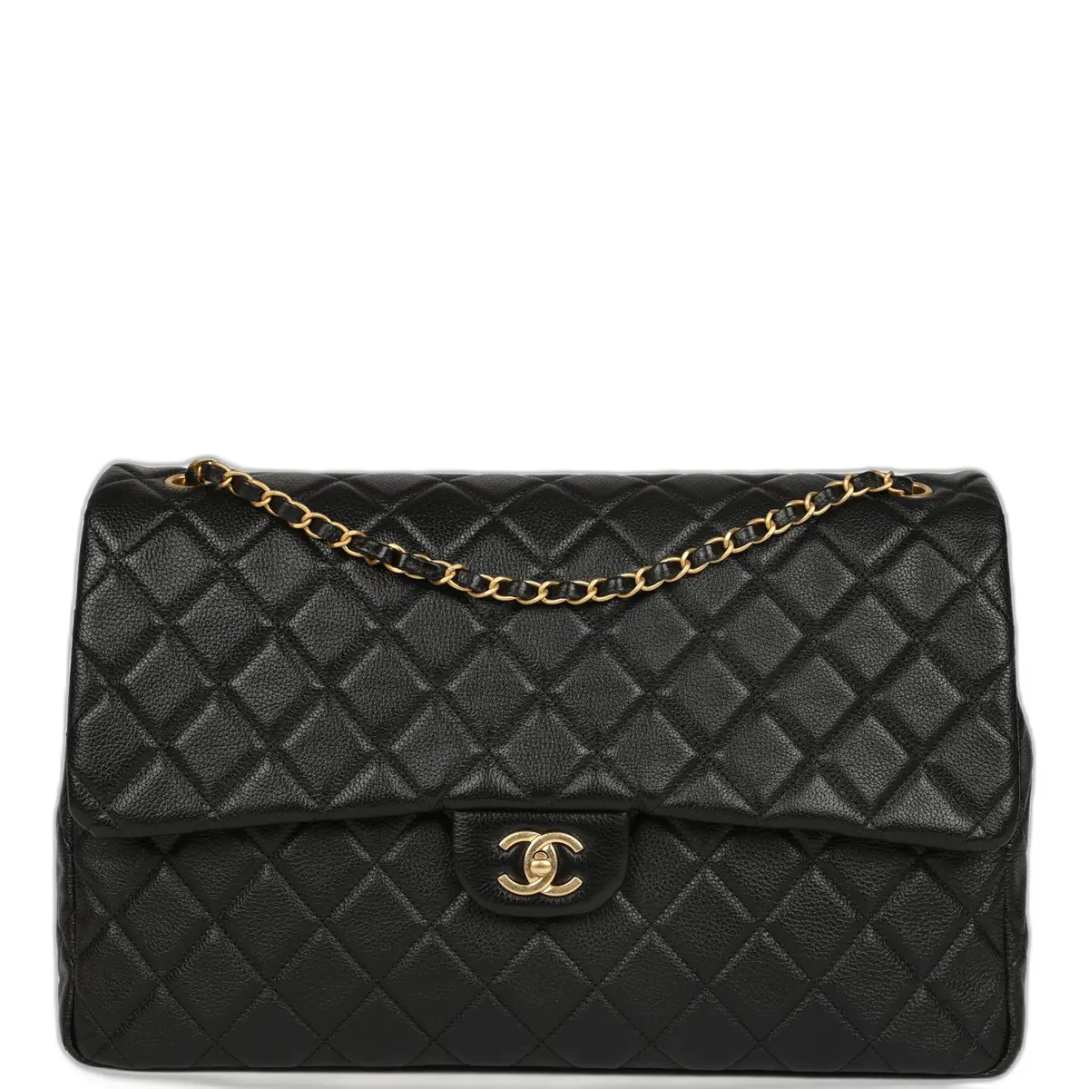 Chanel Chanel XXL Classic Single Travel Flap Bag Black Shiny Aged Calfskin Brushed Gold Hardware