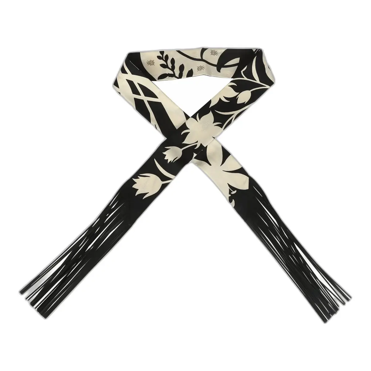 hermes Hermes "Bouquet Final" Cream and Black Fringe Silk Twilly