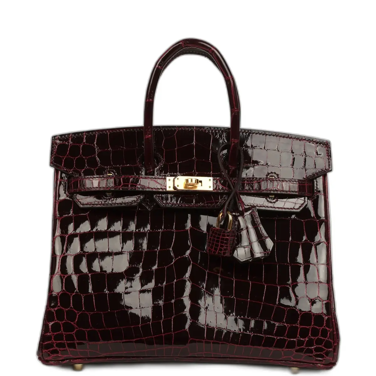 hermes Hermes Birkin 25 Bordeaux Shiny Niloticus Crocodile Gold Hardware