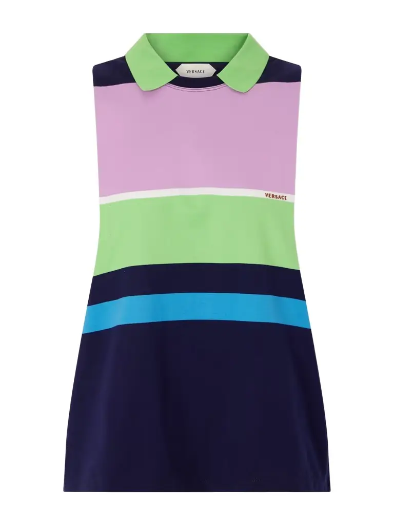 Versace Sleeveless Embroidered Striped Cotton T-shirt