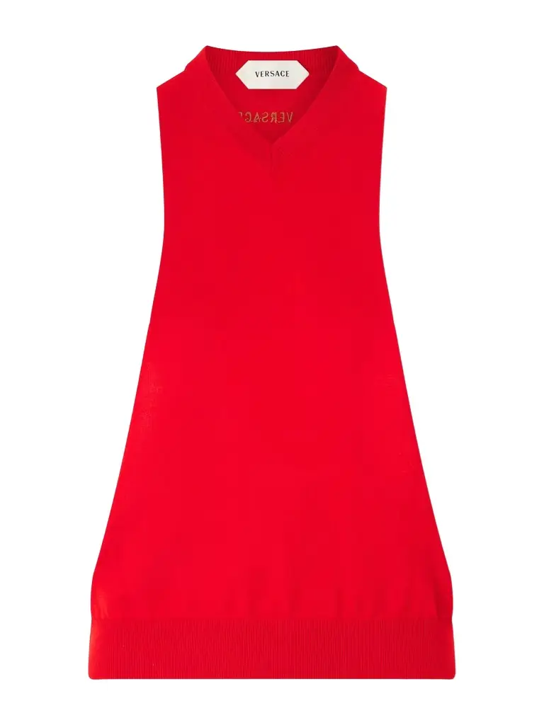 Versace Sleeveless Embroidered Cotton Tank Top