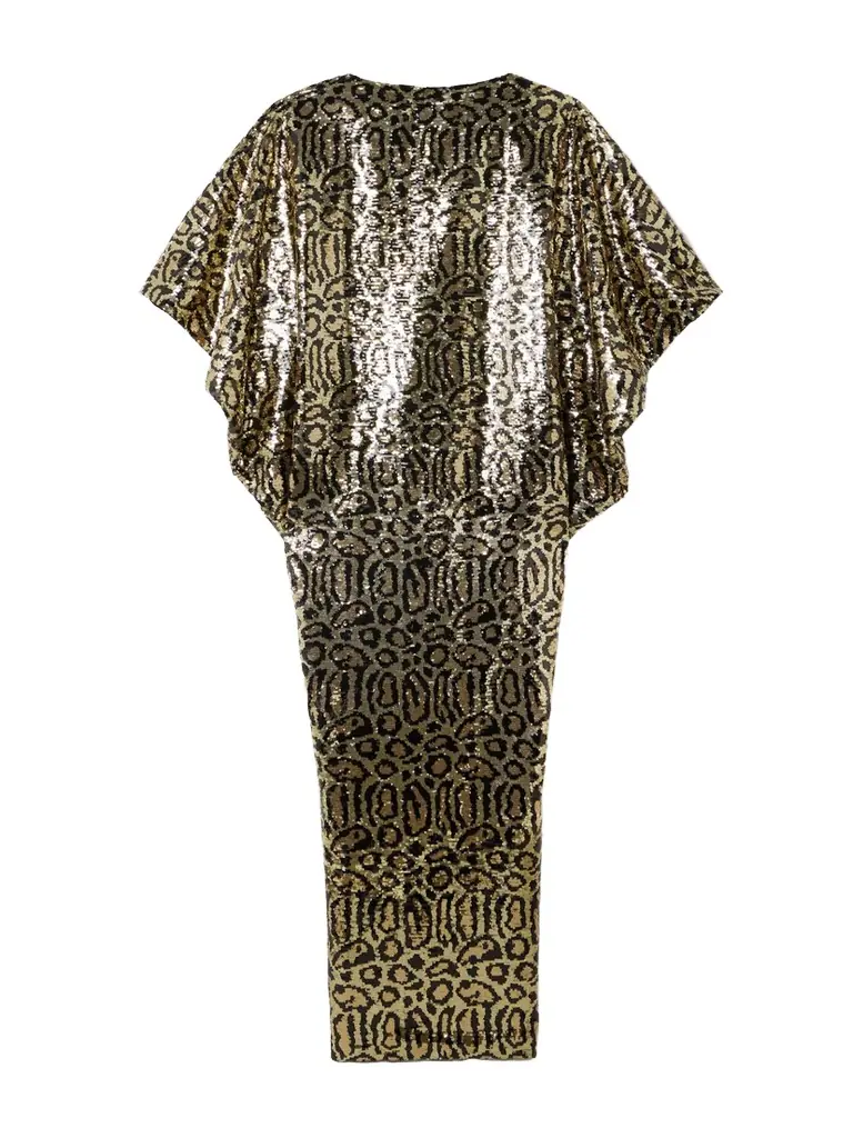 Taller Marmo Truman Animalier Kaftan In Black-gold Animal-print Sequined Mesh Gown