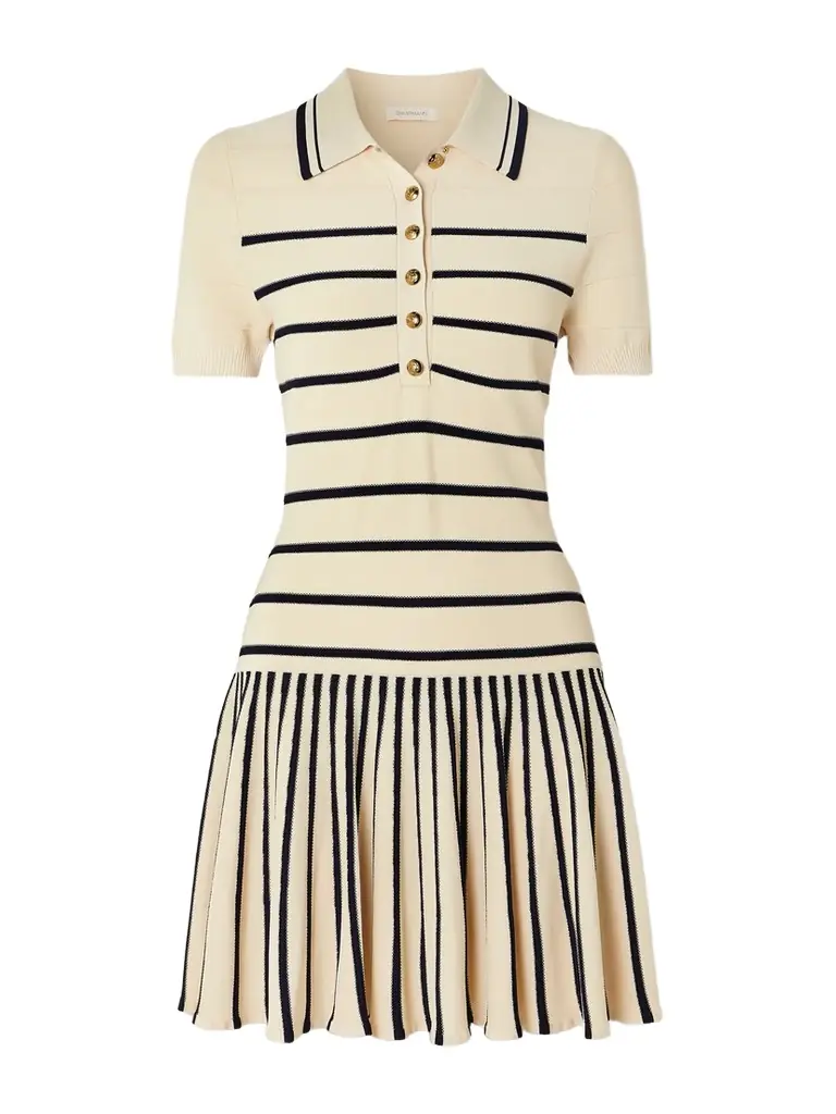 Zimmermann Luna Pleated Striped Ribbed-knit Mini Dress