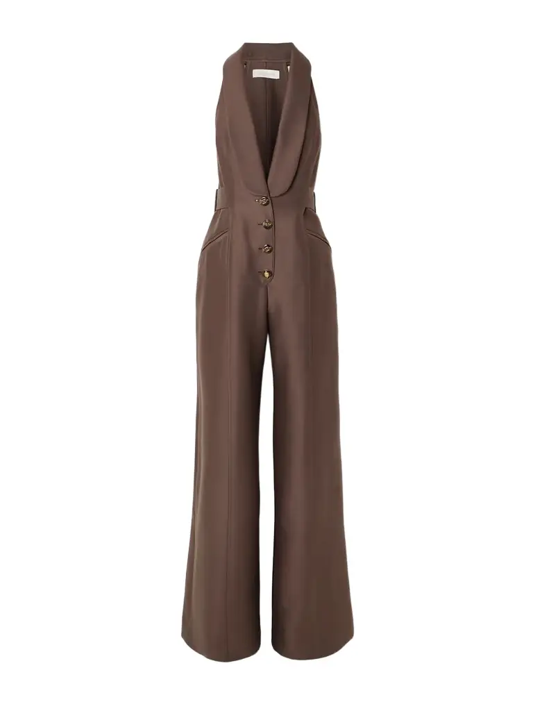 Zimmermann Alchemy Buckled Wool And Silk-blend Halterneck Jumpsuit