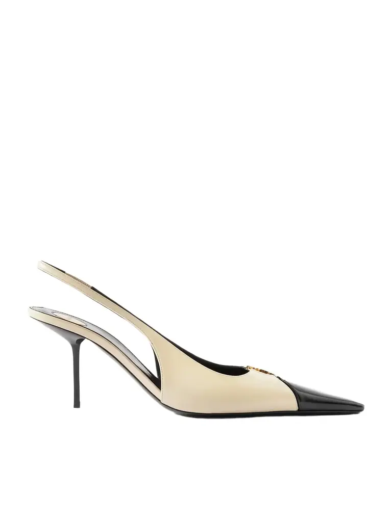 Saint Laurent Babylone Embellished Two-tone Leather Slingback Pumps