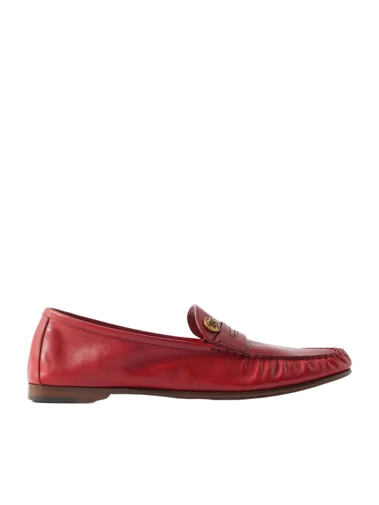 Versace Embellished Leather Loafers