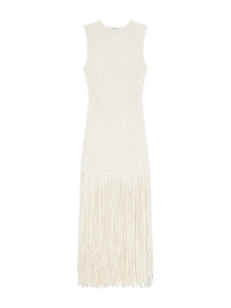Alaïa Fringed Open-knit Midi Dress
