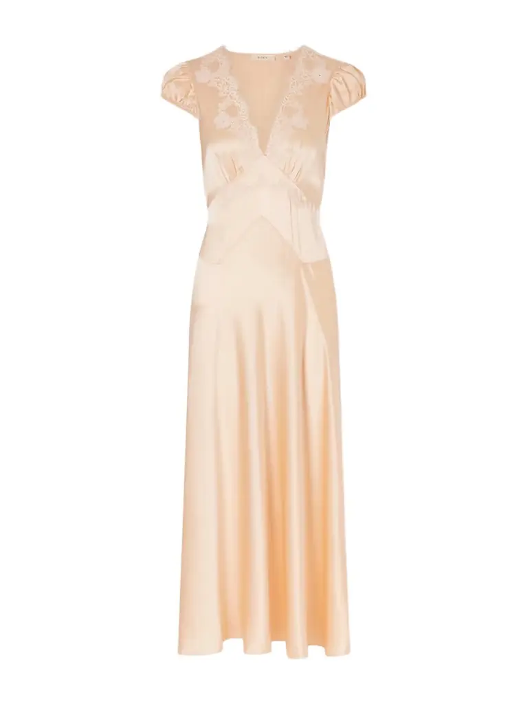 DÔEN Coraline Corded Lace-trimmed Silk-satin Midi Dress