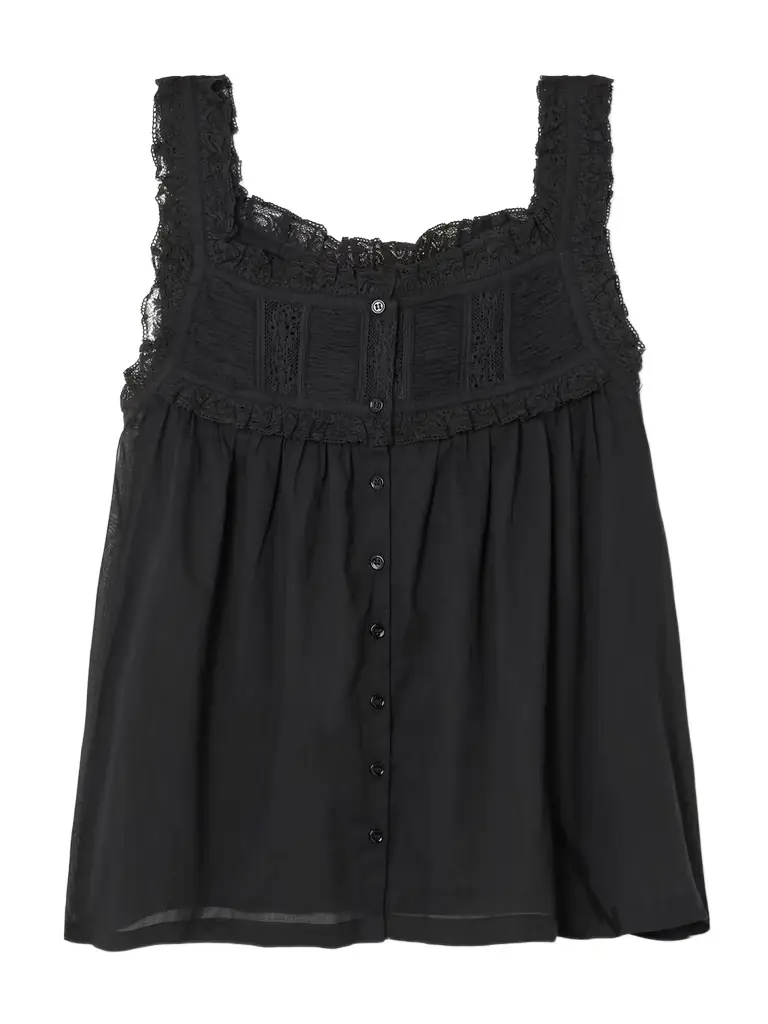 DÔEN Fidella Cropped Lace-trimmed Organic Cotton-voile Top