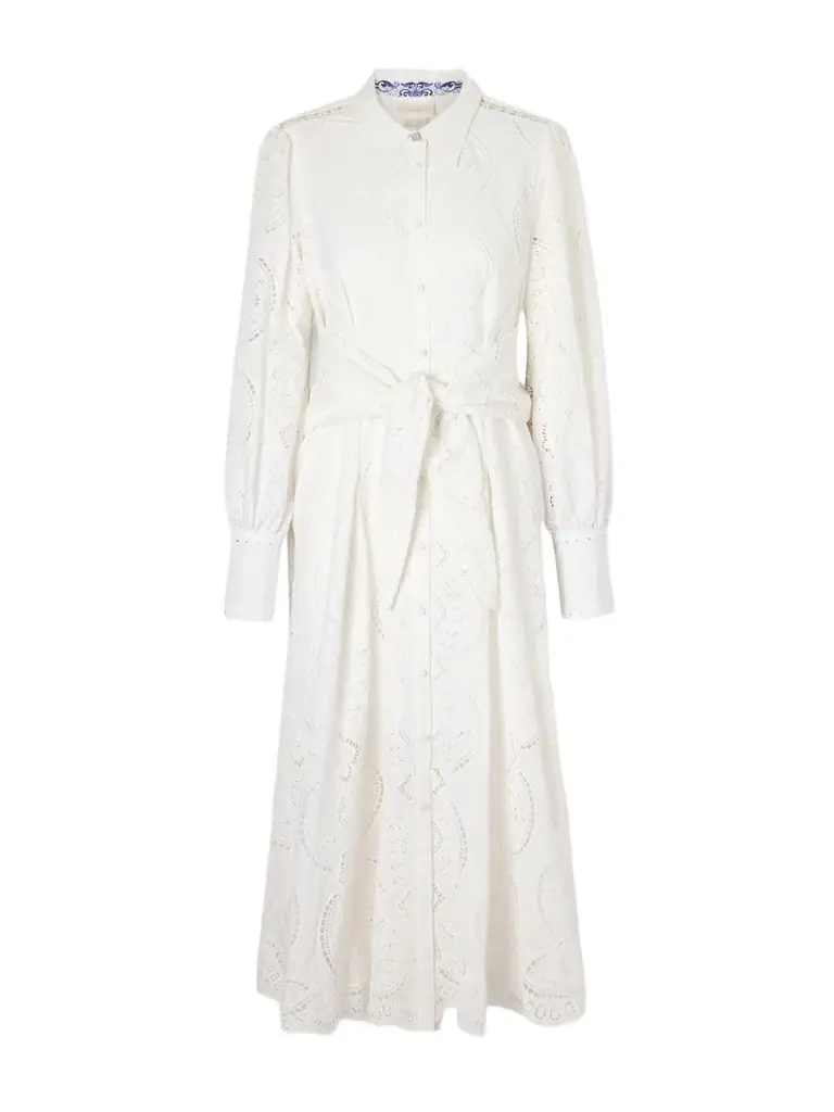 Camilla Tie-detailed Broderie Anglaise Cotton Midi Shirt Dress