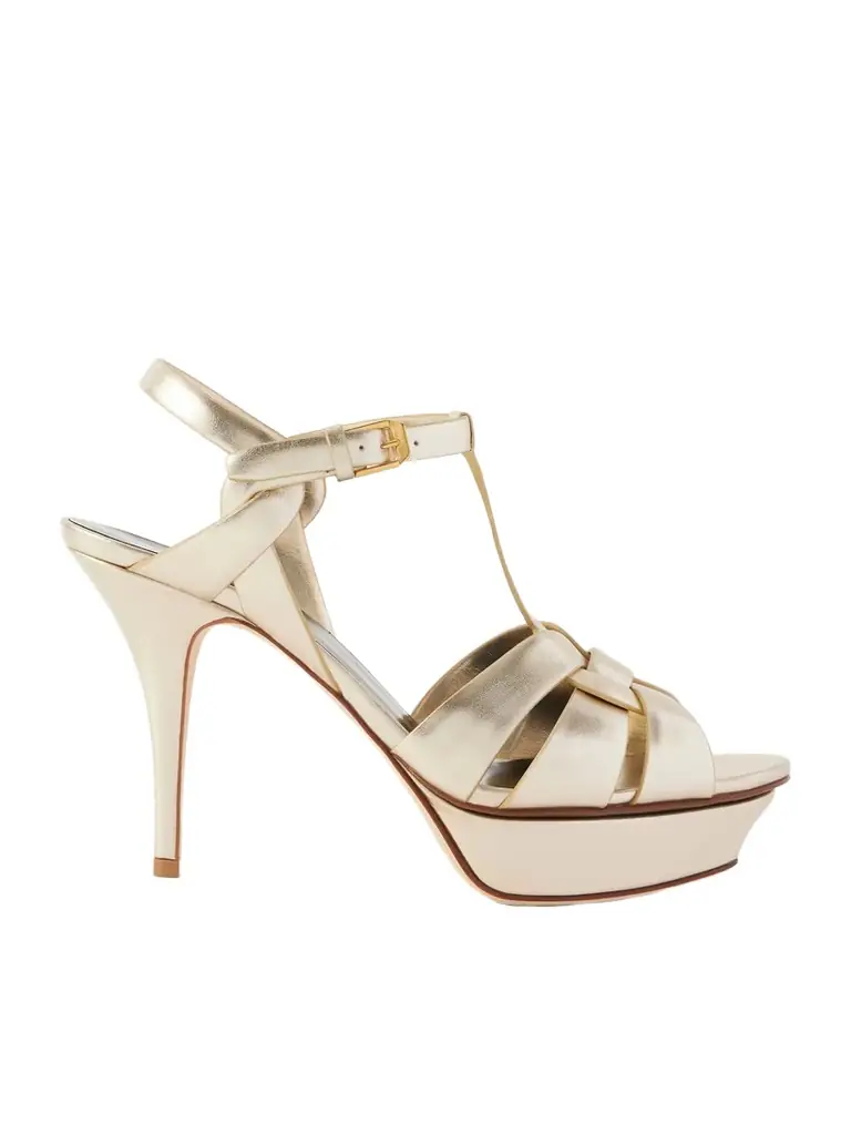 Saint Laurent Tribute Woven Metallic Leather Platform Sandals