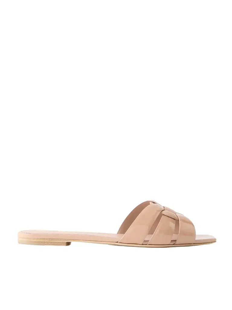 Saint Laurent Tribute Woven Patent-leather Slides