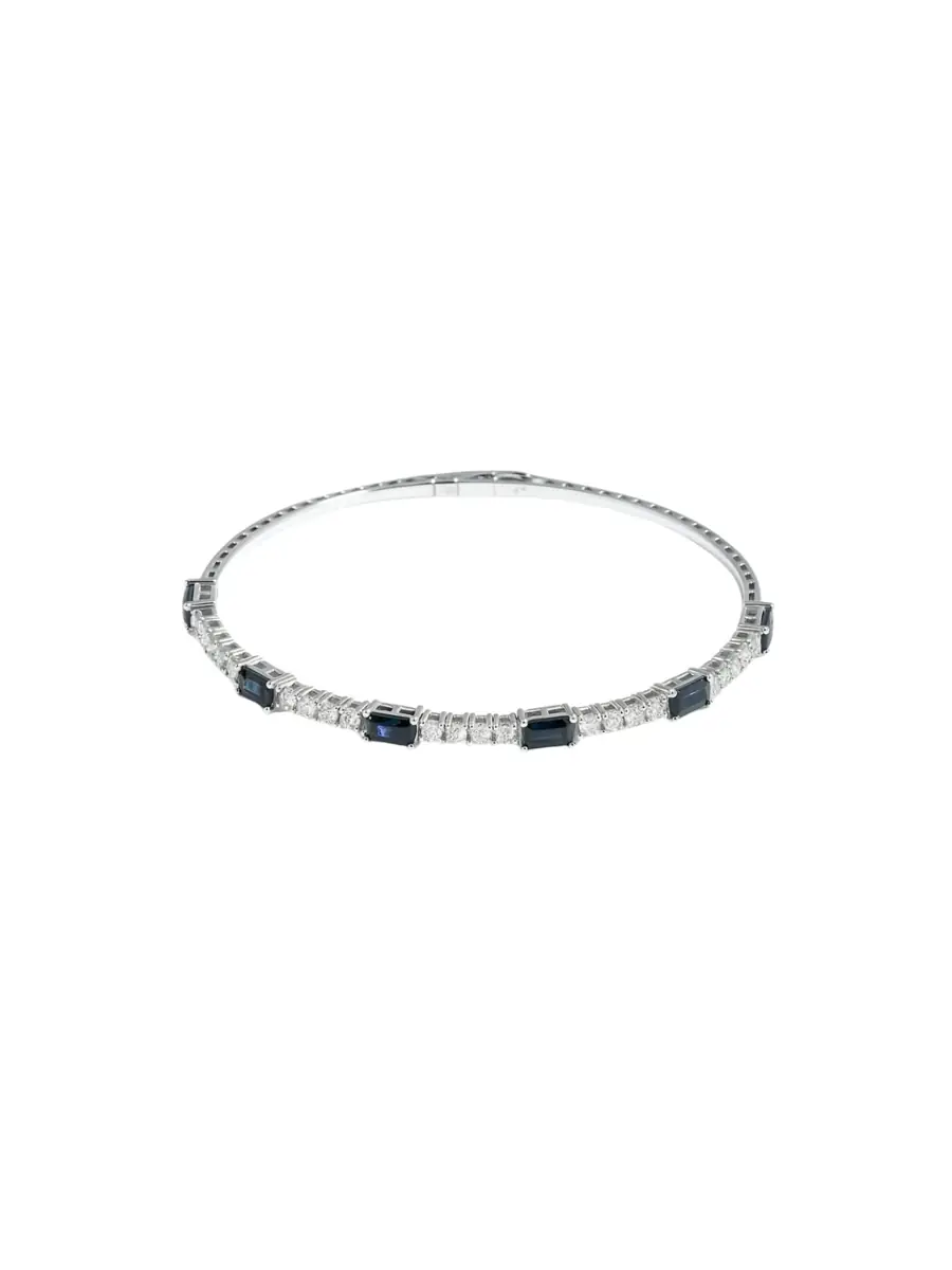 Wish Fine Jewelry 2.75ct Diamond Blue Sapphire 14K Gold Flexible Bangle Bracelet