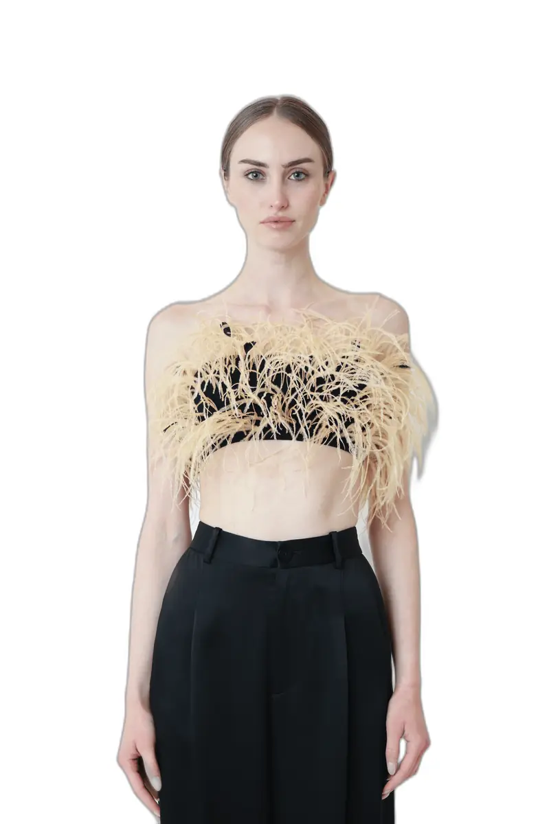 LAPOINTE Matte Viscose Ribbed Bandeau With Feathers
