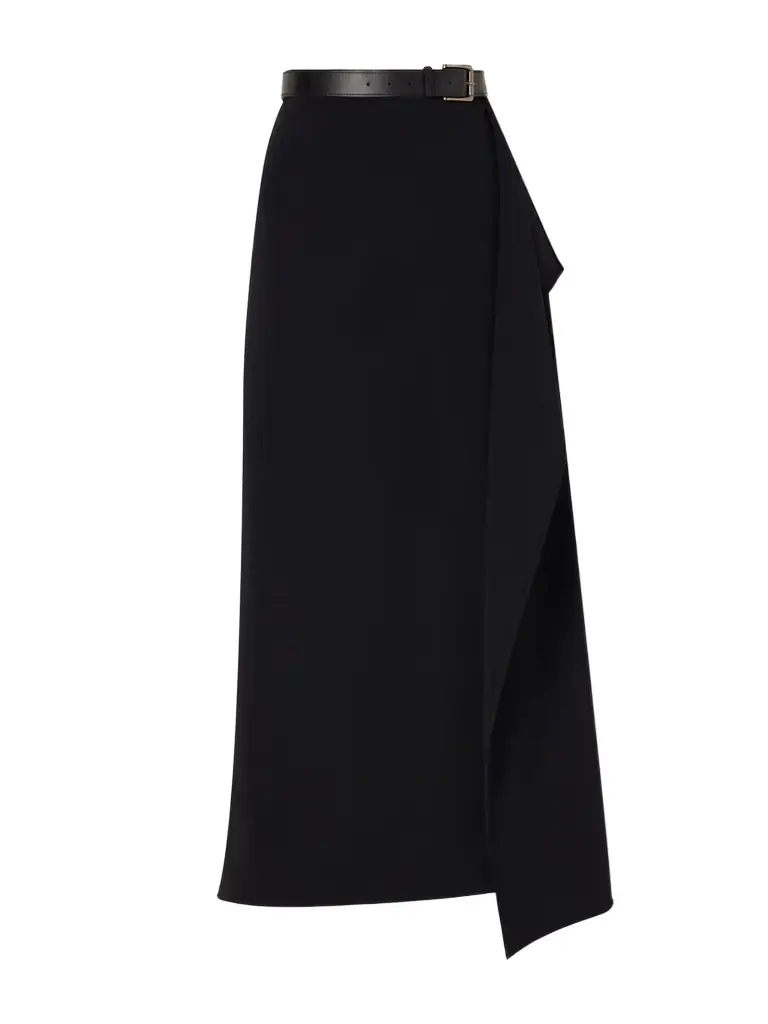 FFORME Ainsley Asymmetric Wrap Crepe Skirt With Leather-belt Detail