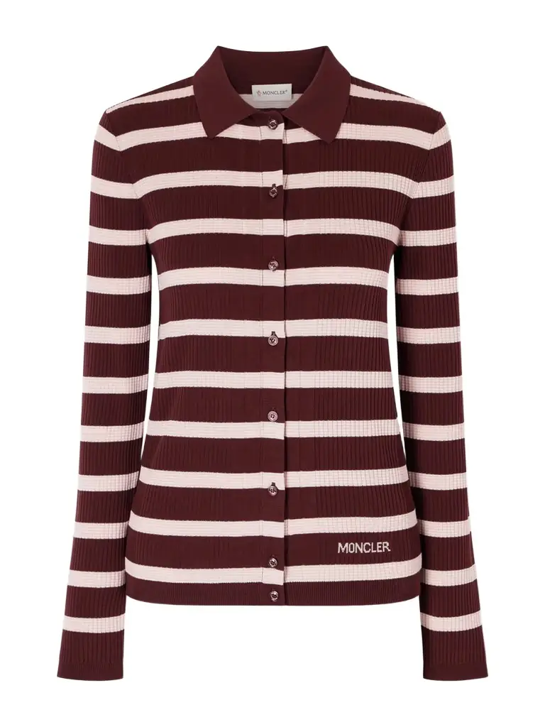 Moncler Striped Ribbed Cotton Polo Shirt