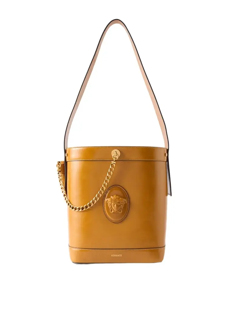 Versace Pivot Small Leather Bucket Bag