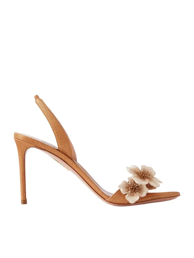 Aquazzura Passionflower 85 Embellished Raffia Slingback Sandals
