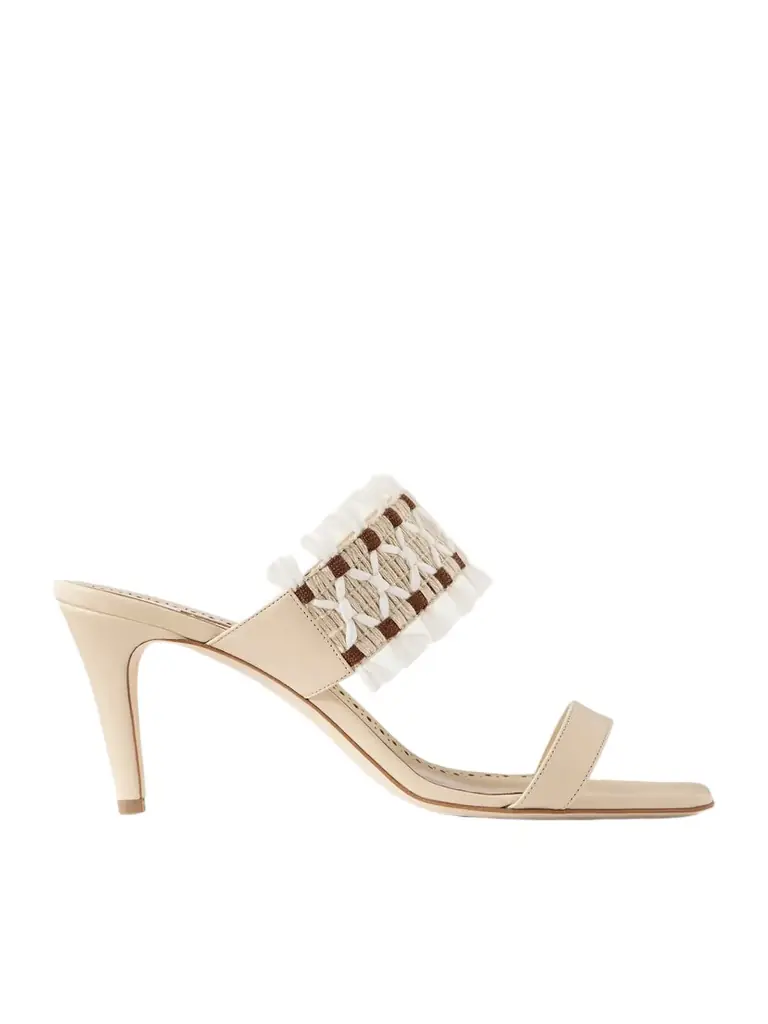 Manolo Blahnik Efeso 70 Fringed Raffia And Leather Sandals