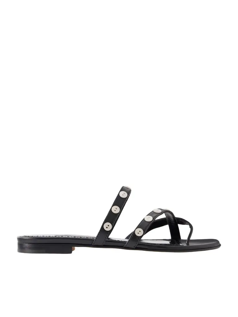Manolo Blahnik Irafli Button-embellished Leather Sandals