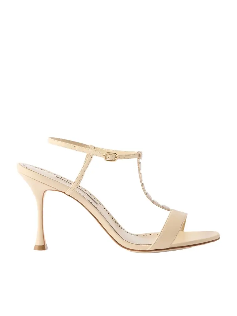 Manolo Blahnik Imbosan 90 Button-detailed Leather Sandals