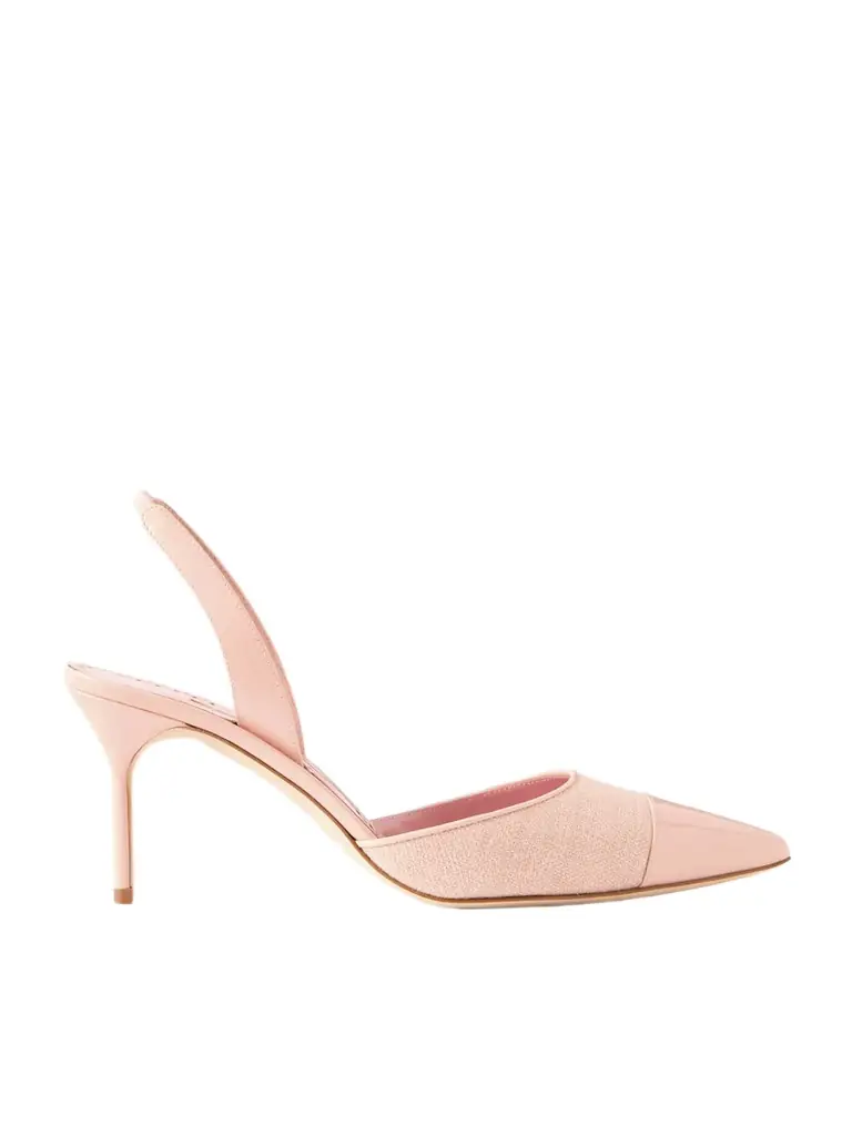 Manolo Blahnik Capsli 70 Canvas And Patent-leather Slingback Pumps