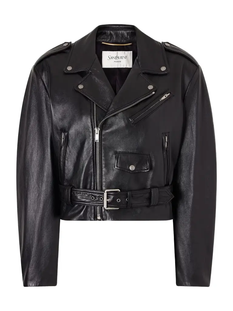 Saint Laurent Glossed Textured-leather Biker Jacket
