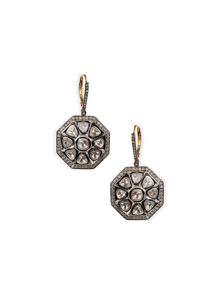 The Gem Palace 14k Gold and Silver Diamond and Polki Diamond Earrings