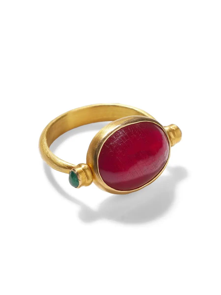 The Gem Palace 18k Yellow Gold Ruby and Emerald Ring