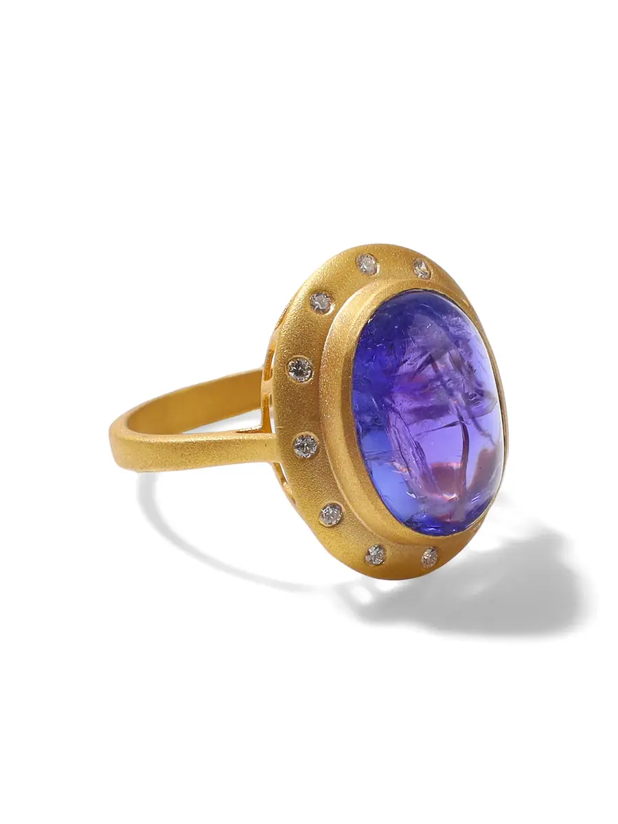 The Gem Palace 18k Yellow Gold Tanzanite and Diamond Ring