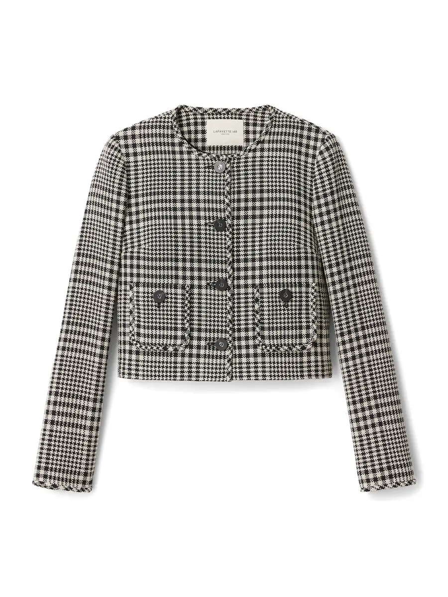 LAFAYETTE 148 Grid Plaid Corded Cotton Patch Pocket Cropped Jacket