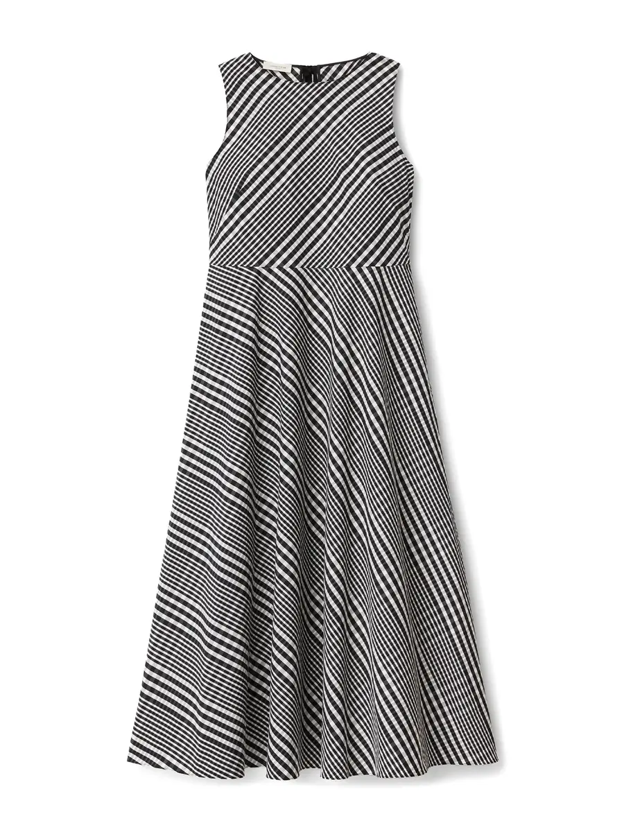 LAFAYETTE 148 Grid Plaid Cotton Bias Cut Midi Dress