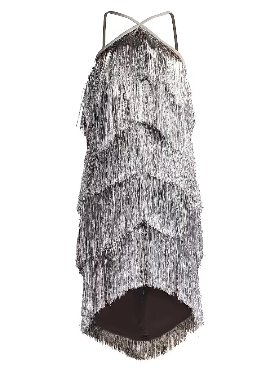 Tadashi Shoji Women's Metallic Fringed Minidress - Platinum