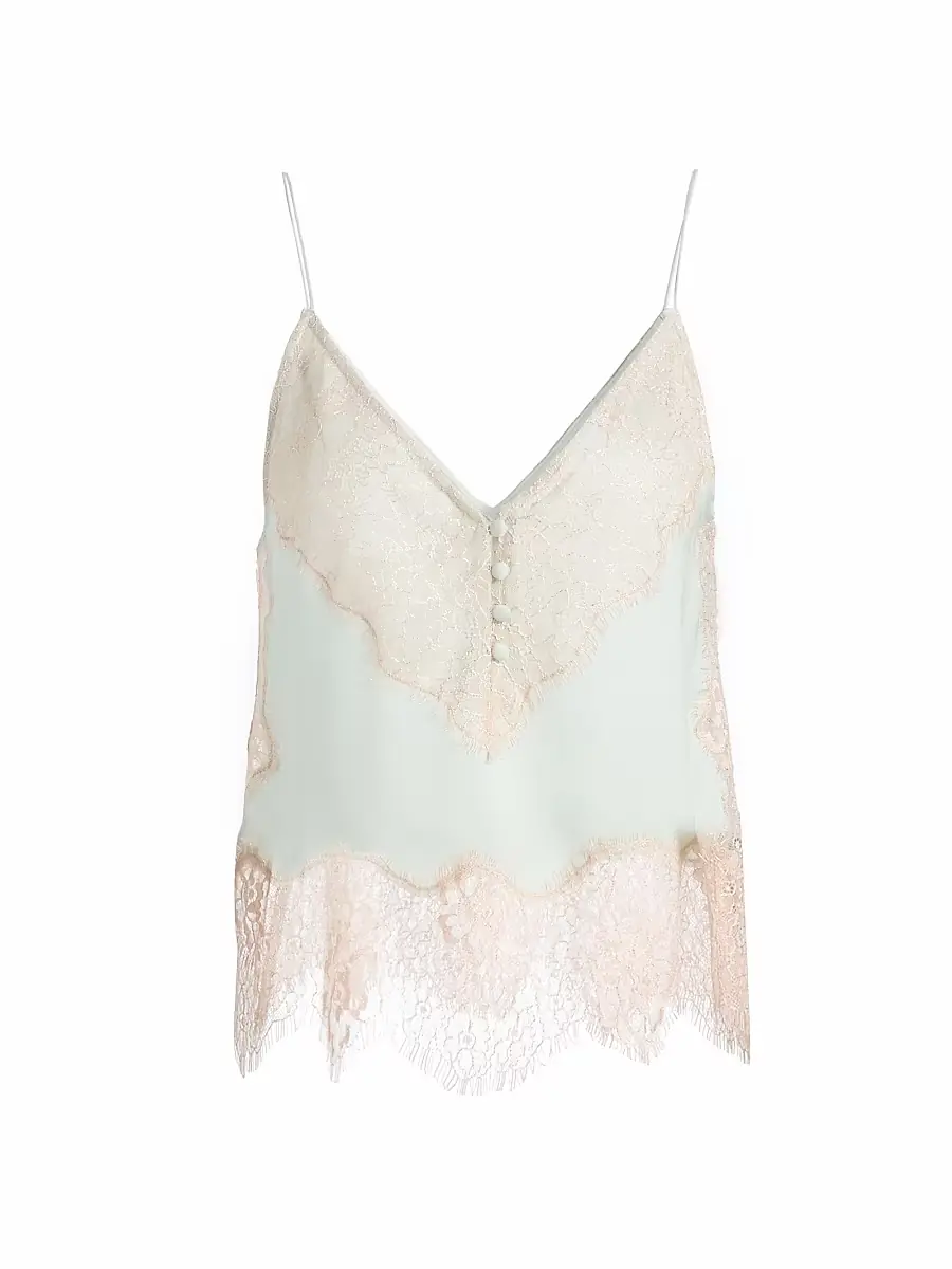 Ronny Kobo Women's Suraiya Lace-Trimmed Satin Top - Sage