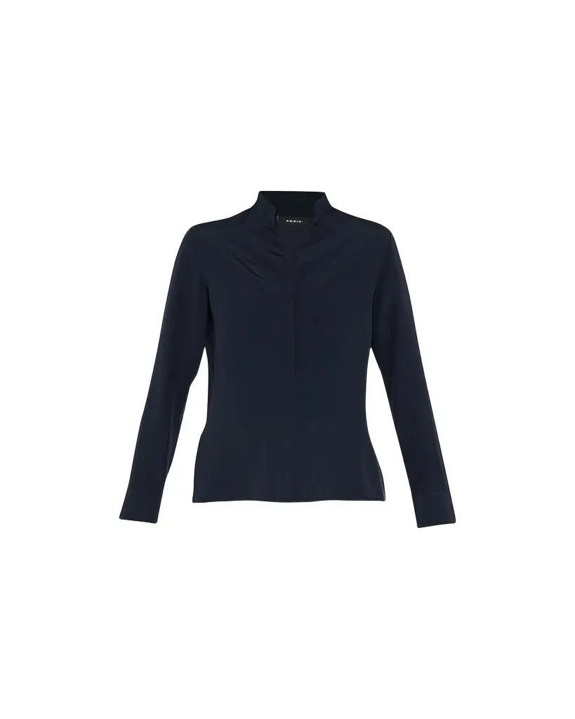 Akris Split-Neck Silk Button-Front Blouse