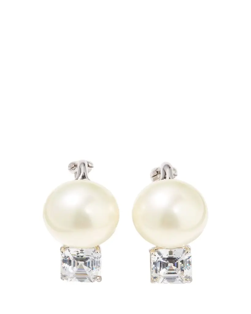 Fantasia by DeSerio 18K Gold-Plated Sterling Silver Square-Top Stud Earrings with Simulated Pearl