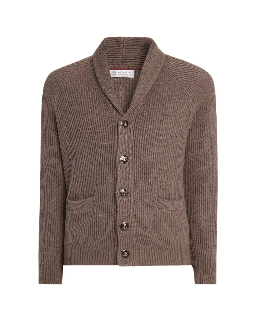 Brunello Cucinelli Men's Cotton Rib Shawl Cardigan