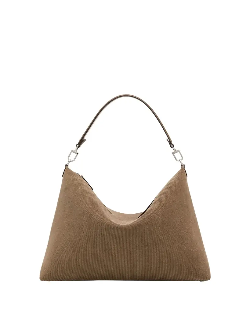 Toteme Medium Bevel Corduroy-Effect Suede Shoulder Bag