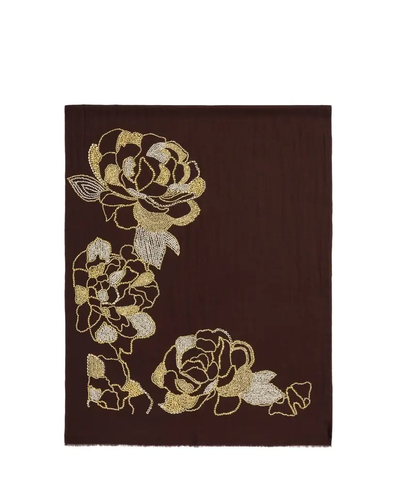 Janavi India Glow Blossom Embroidered Merino Wool Wrap