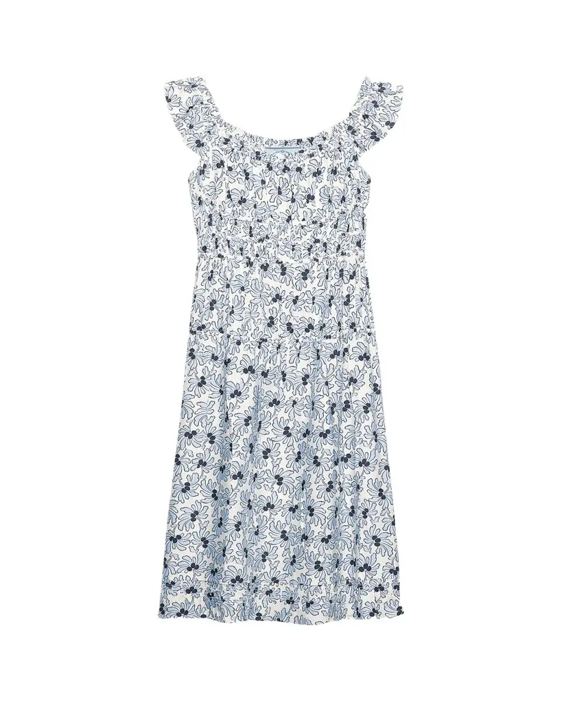 Prada Floral-Print Pongé Sleeveless Midi Dress