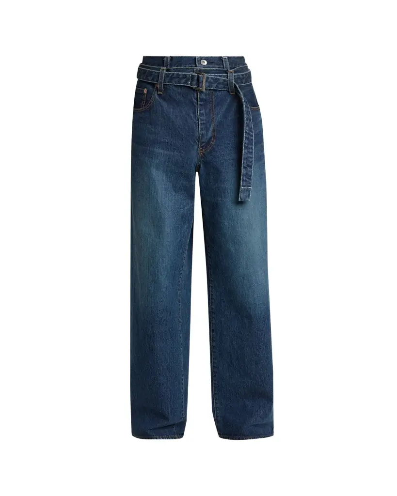 SACAI Men's Belted Double Waistband Jeans