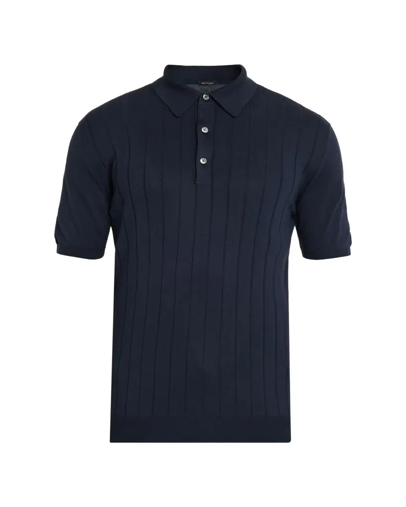 Kiton Men's Wide Rib Sea Island Cotton Polo Sweater