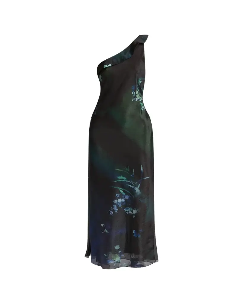 Giorgio Armani One-Shoulder Floral Silk Maxi Slip Dress