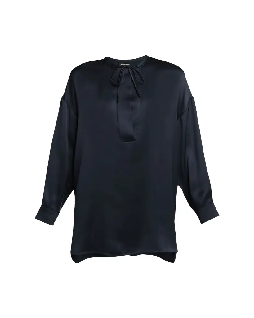 Giorgio Armani Long-Sleeve Silk Tunic Shirt