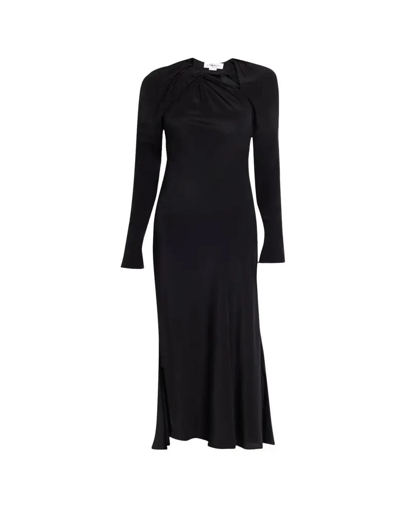 Victoria Beckham Gathered Satin Chain Necklace Long-Sleeve Maxi Dress